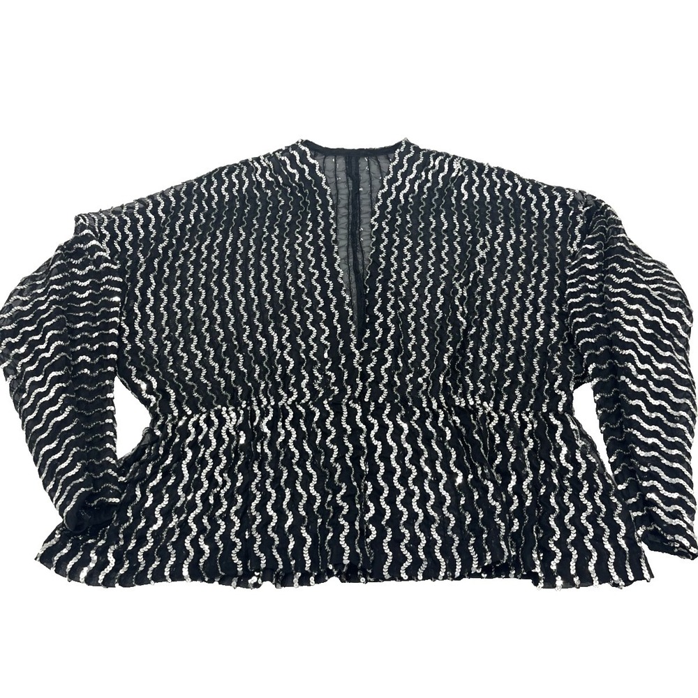 Partique New York  Women's Vintage Black Sequins V-Neck Unlined Jacket Size 10 - Picture 4 of 6